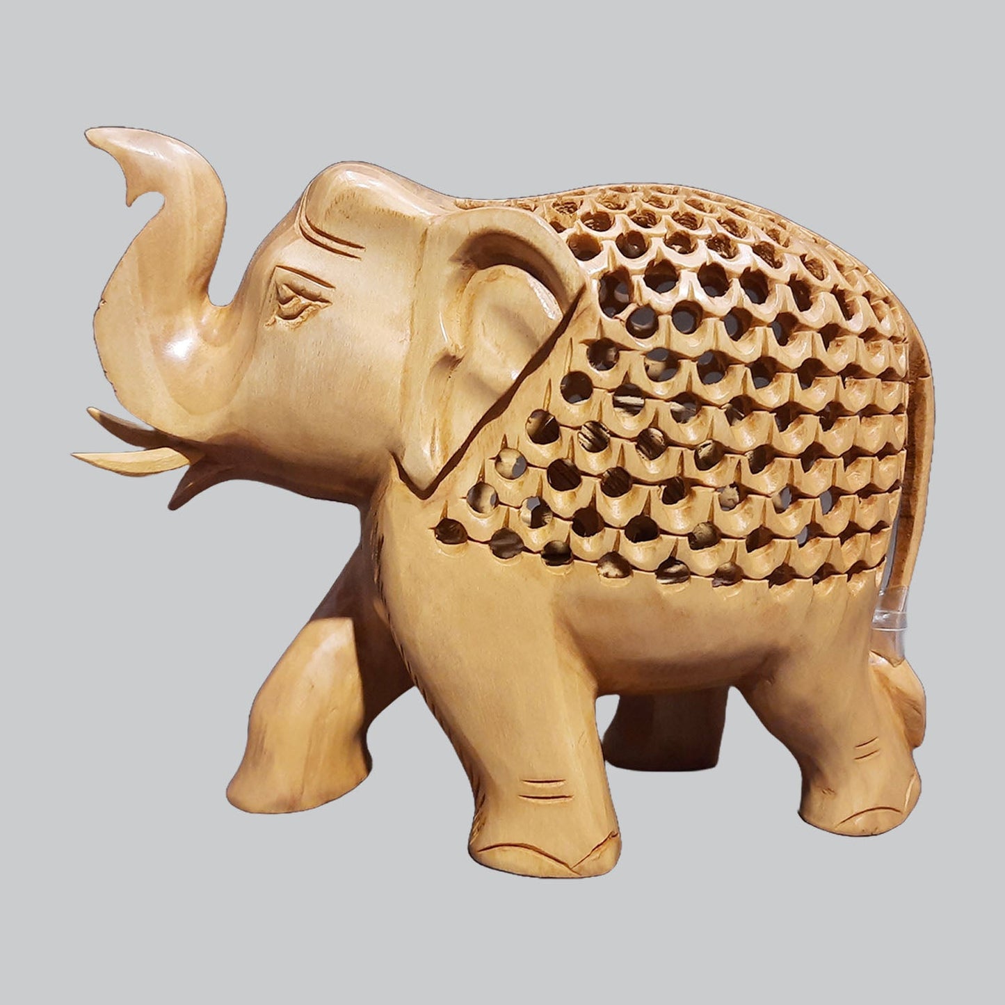 Kadam Wood Elephant with Undercut Work Up Trunk 5 in