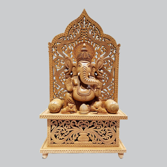 Kadam Wood Jali Back Ganesha 21 in