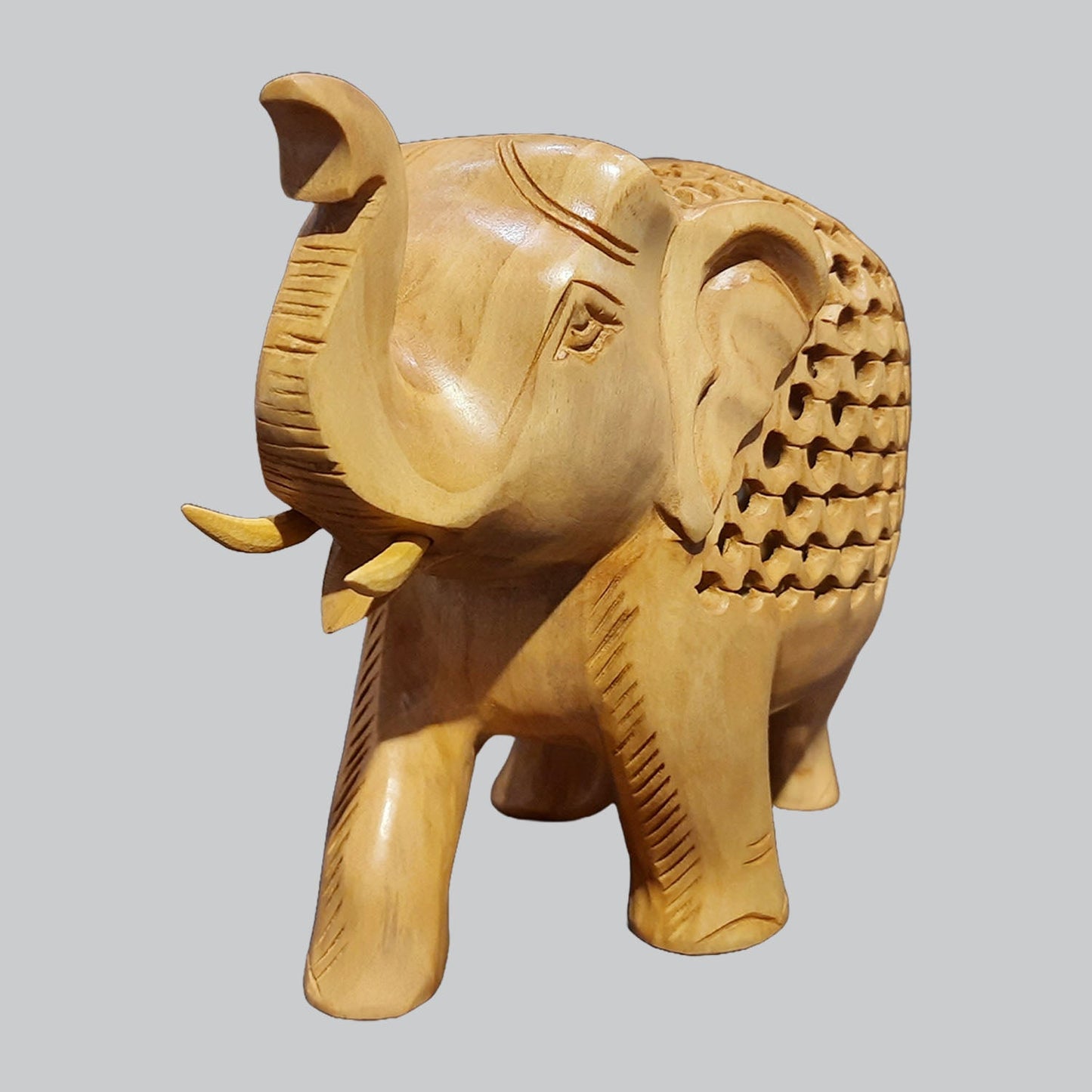 Kadam Wood Elephant with Undercut Work Up Trunk 5 in