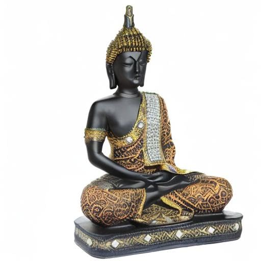 Meditating Sitting Buddha Statue showpiece Idol Home Decor Items for Living Room and Gifts (1, Orange Black)