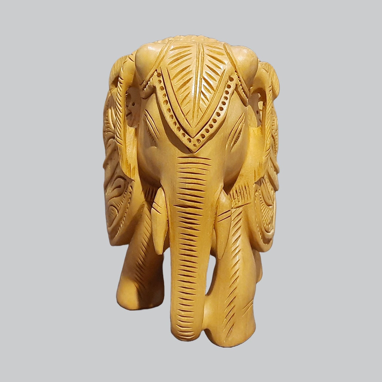 Kadam Wood Elephant with Diamond Cutwork Down Trunk 5 in