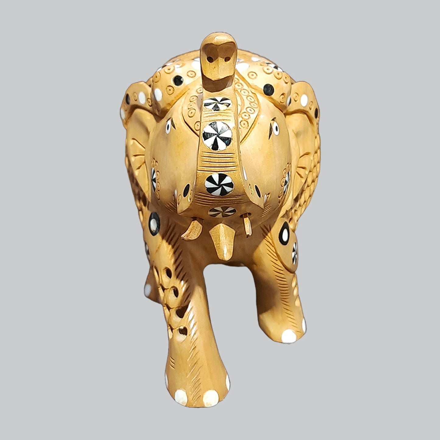 Kadam Wood Elephant with Undercut & Inlay Work Up Trunk 6 in