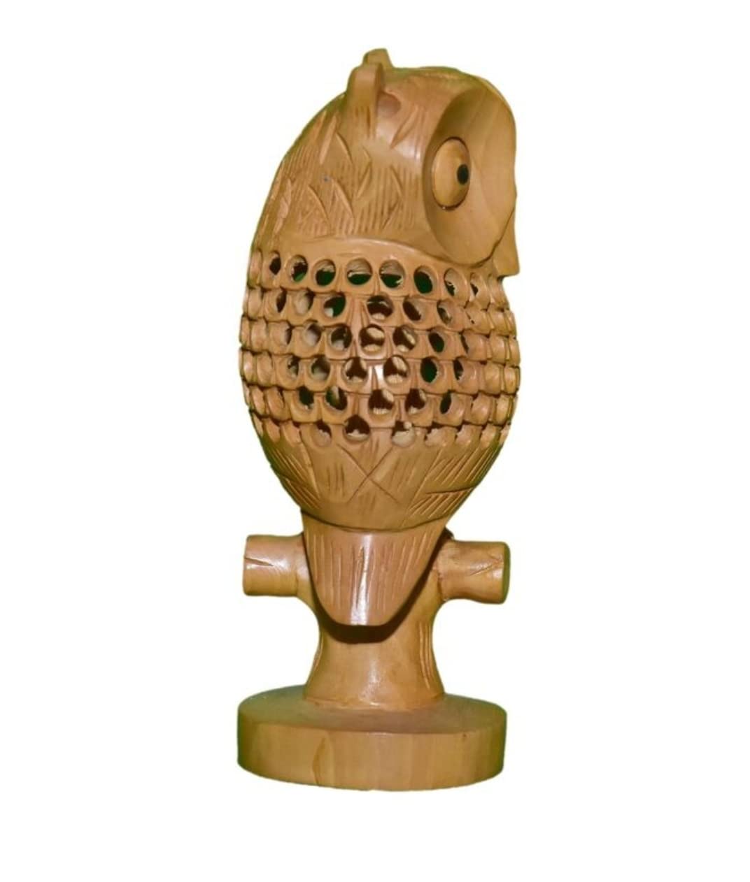 4" Wooden Carving Undercut Jali Work Owl Statue Beautiful Animal Figurines Showpiece Gifts for Home Decoration (Brown)