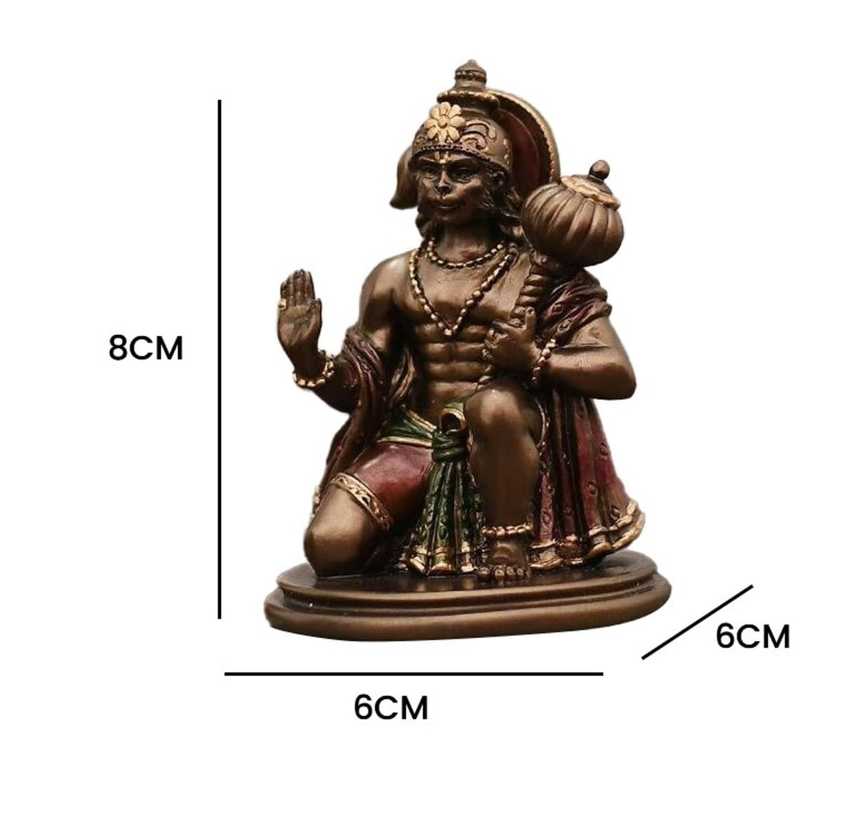 Cold Cast Resin Hanuman Ji Showpiece Antique Decor Bajrangbali Statue Idols (3 Inches, Metal Finish), Brown, Religious