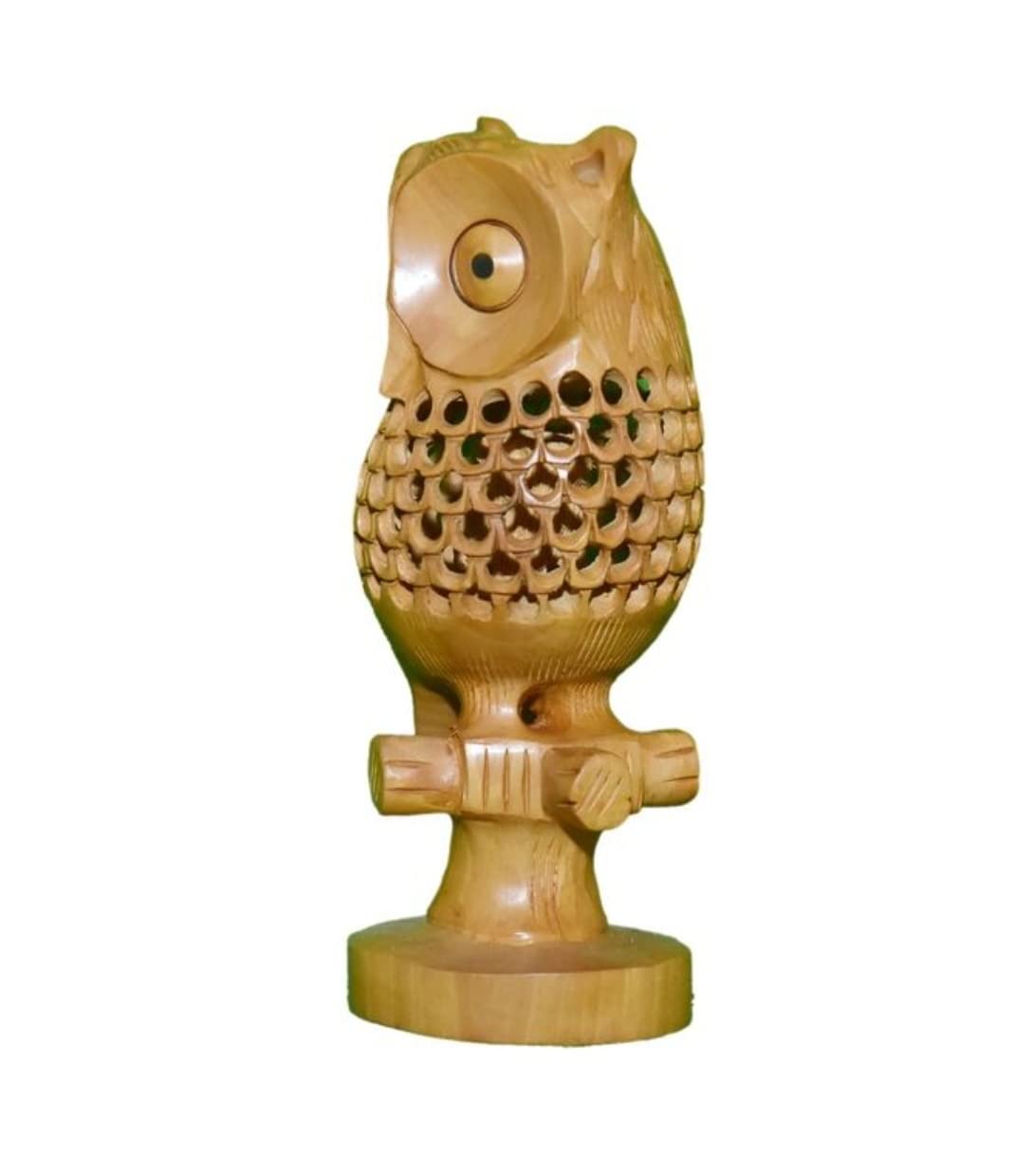 4" Wooden Carving Undercut Jali Work Owl Statue Beautiful Animal Figurines Showpiece Gifts for Home Decoration (Brown)