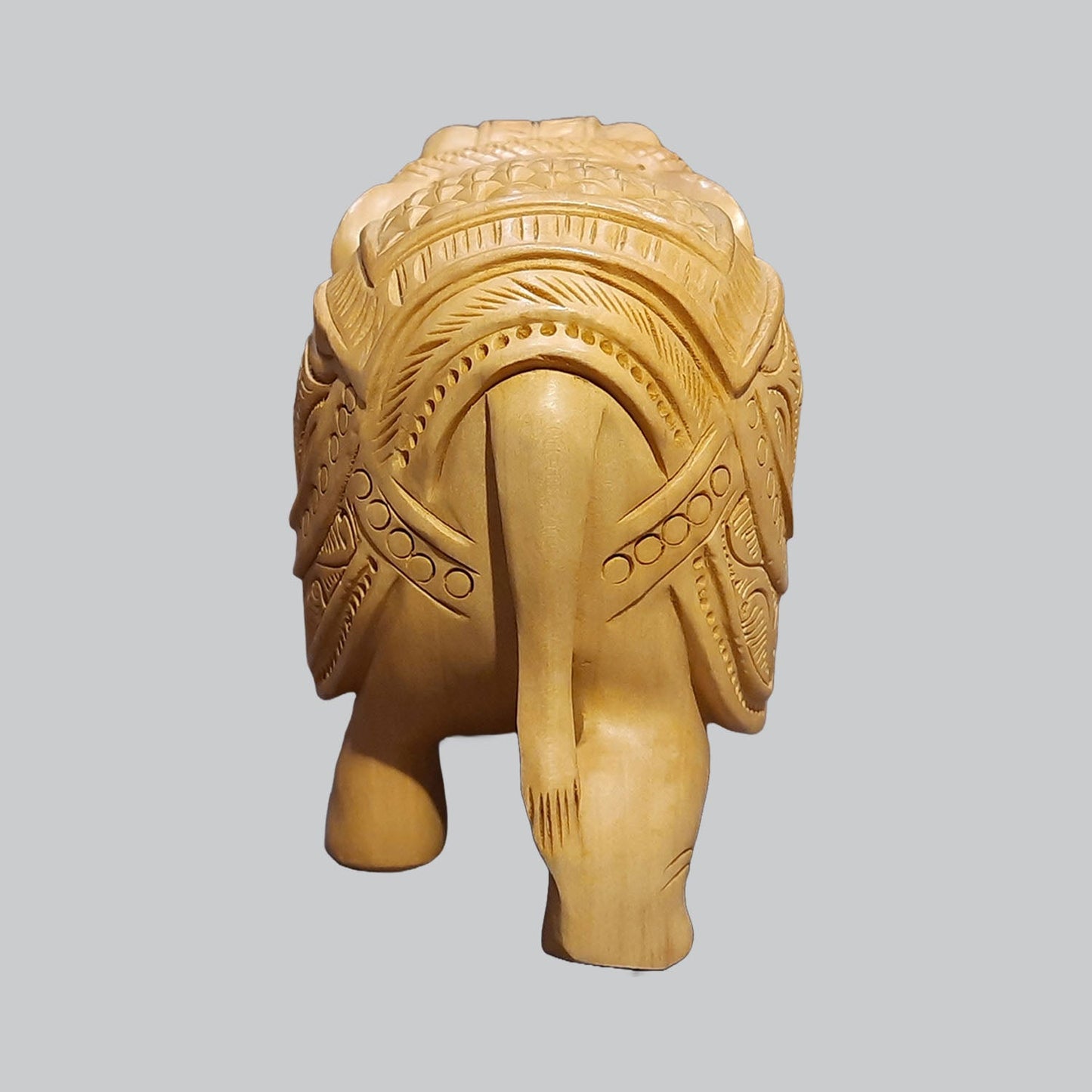 Kadam Wood Elephant with Diamond Cutwork Down Trunk 5 in