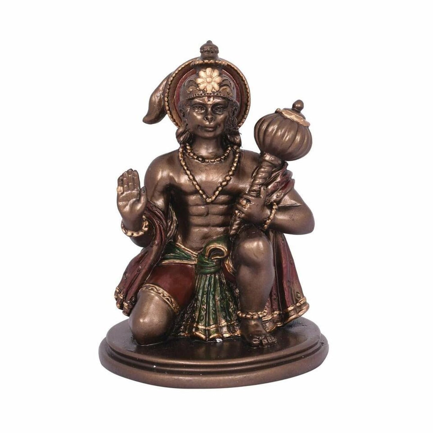 Cold Cast Resin Hanuman Ji Showpiece Antique Decor Bajrangbali Statue Idols (3 Inches, Metal Finish), Brown, Religious