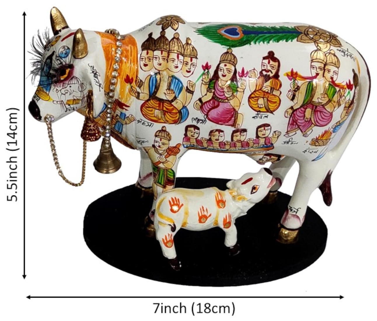 Resin Idol Kamdhenu Wish Cow & Calf: Hindu Gods Painted Good Luck Statue