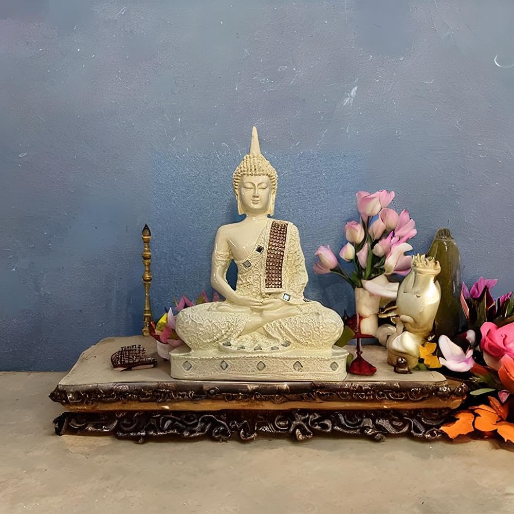 Meditating Sitting Buddha Statue showpiece Idol Home Decor Items for Living Room and Gifts (1, Orange Black)