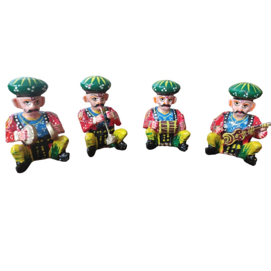 Wooden Handcrafted Decorative Multicolor Wooden Musicians Bawla Set of 6 Lightweight