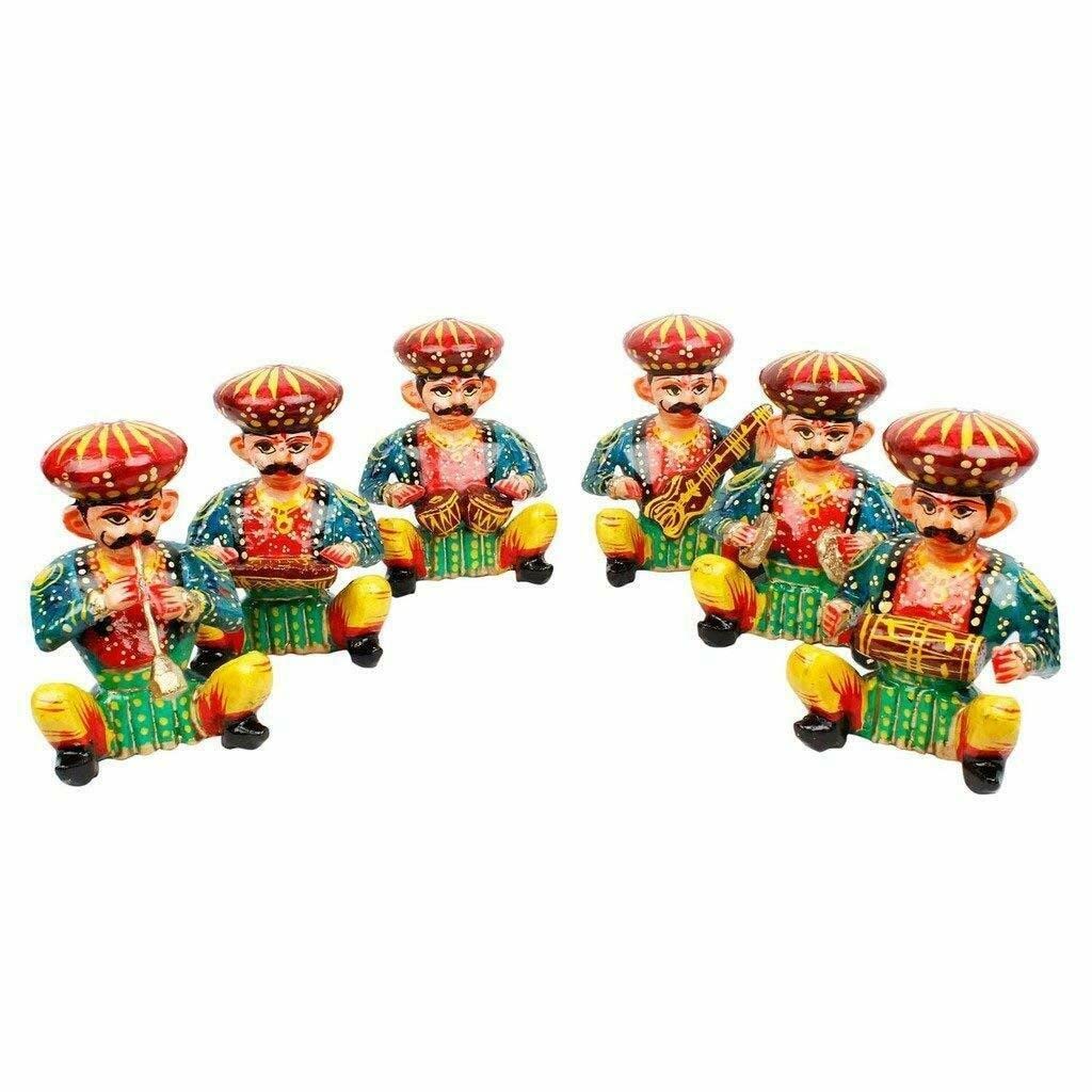 Wooden Handcrafted Decorative Multicolor Wooden Musicians Bawla Set of 6 Lightweight