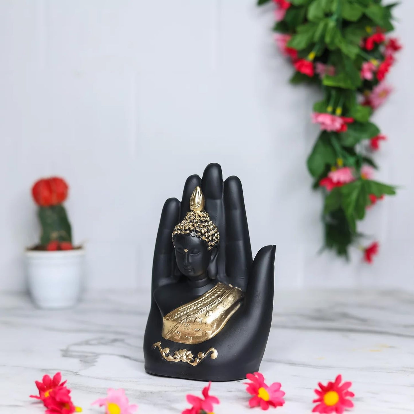 Golden Handcrafted Palm Buddha Idol for Home,Office and Gifts - Palm Buddha Hand Statues for Living Room Mandir Pooja Room Living Room Diwali Decor