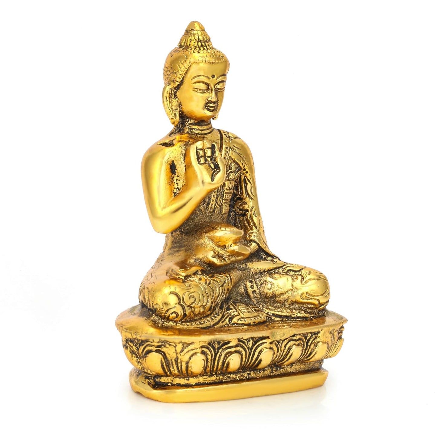 Golden Handcrafted Palm Buddha Idol for Home,Office and Gifts - Palm Buddha Hand Statues for Living Room Mandir Pooja Room Living Room Diwali Decor