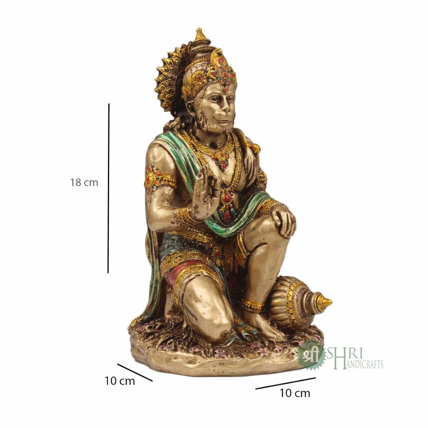 Cold Cast Resin Hanuman Ji Showpiece Antique Decor Bajrangbali Statue Idols (3 Inches, Metal Finish), Brown, Religious