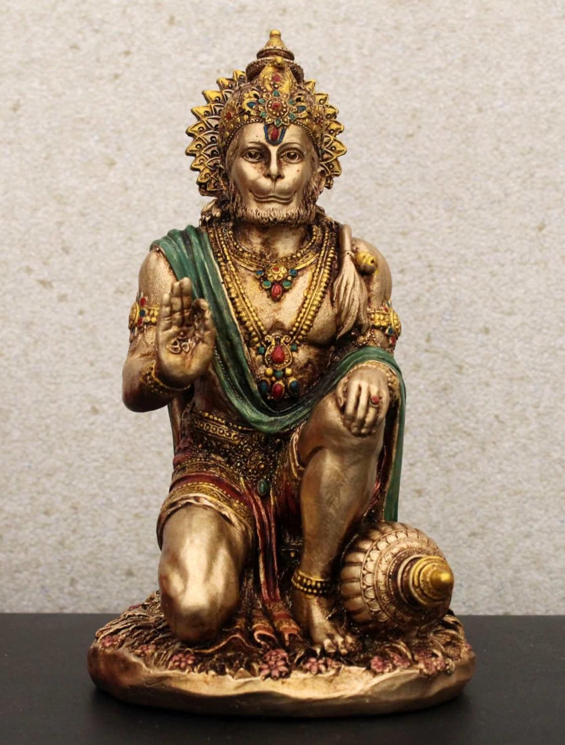 Cold Cast Resin Hanuman Ji Showpiece Antique Decor Bajrangbali Statue Idols (3 Inches, Metal Finish), Brown, Religious