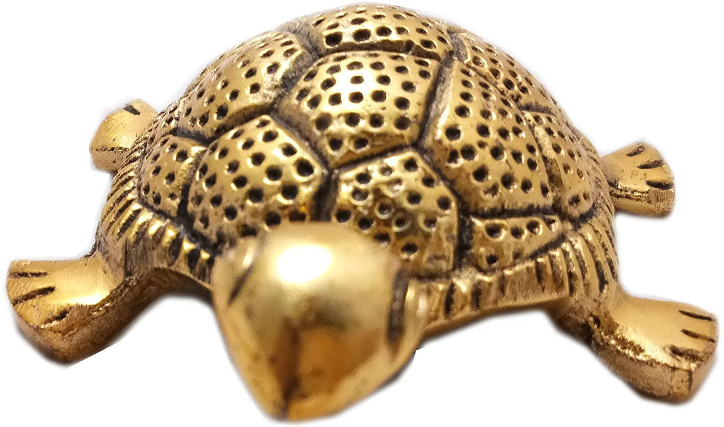 Metal Feng Shui Golden Tortoise on Glass Plate - 5.5 inches Turtle Showpiece for Good Luck Vastu - Kachua for Home, Office, Living Room, Hotel - Gift for Girlfriend Her Him Mom Dad