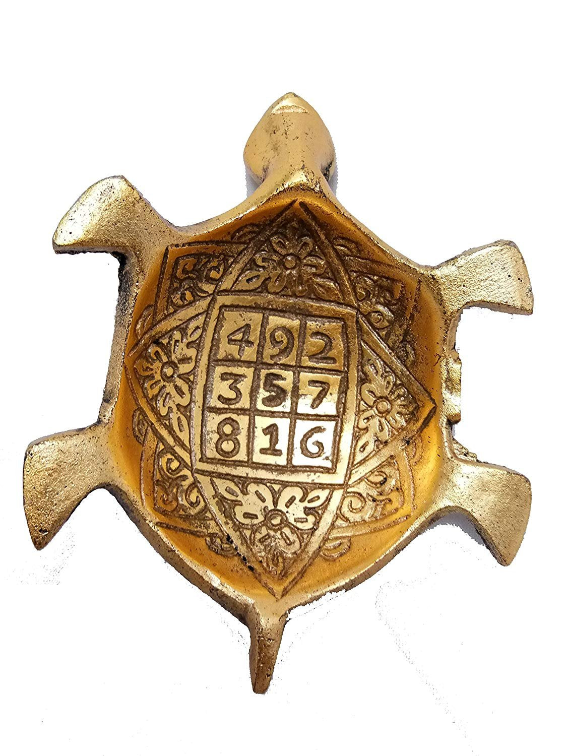 Metal Feng Shui Golden Tortoise on Glass Plate - 5.5 inches Turtle Showpiece for Good Luck Vastu - Kachua for Home, Office, Living Room, Hotel - Gift for Girlfriend Her Him Mom Dad