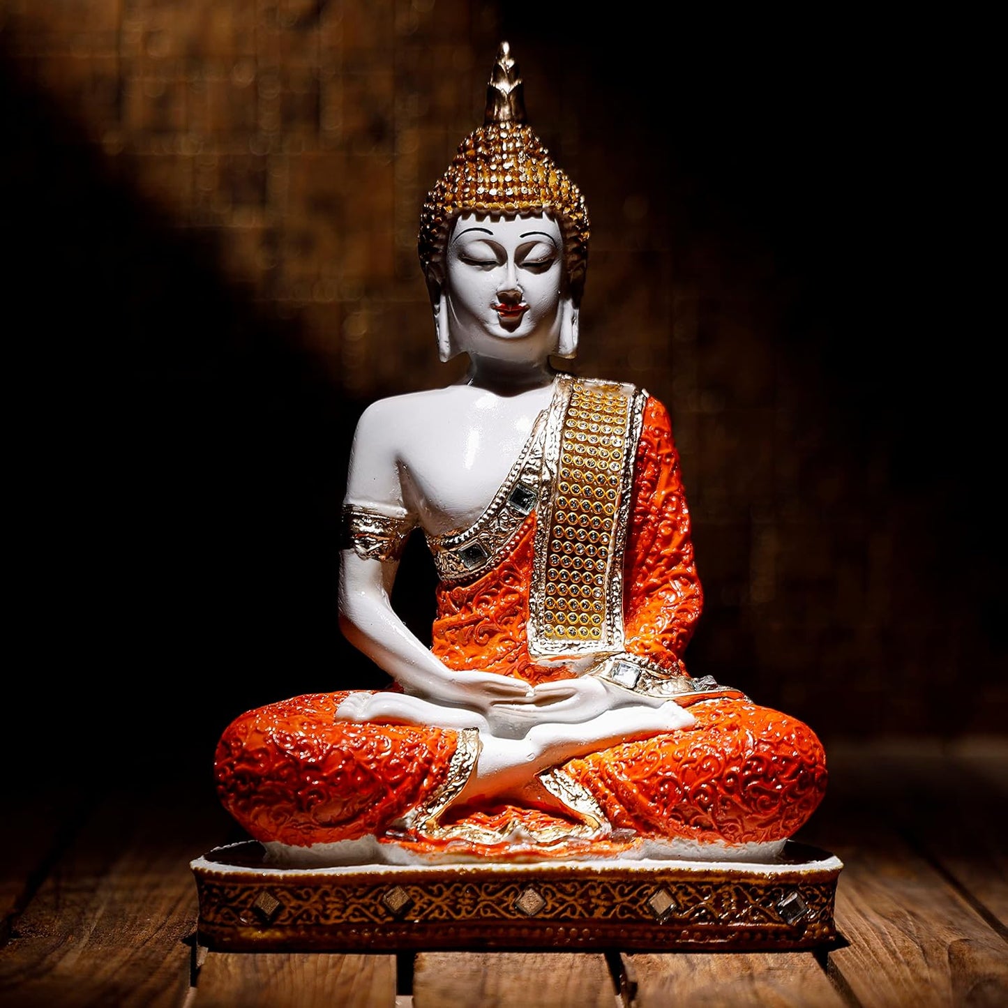 Meditating Sitting Buddha Statue showpiece Idol Home Decor Items for Living Room and Gifts (1, Orange Black)