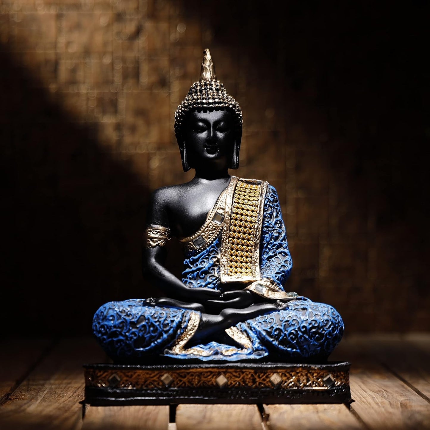 Meditating Sitting Buddha Statue showpiece Idol Home Decor Items for Living Room and Gifts (1, Orange Black)