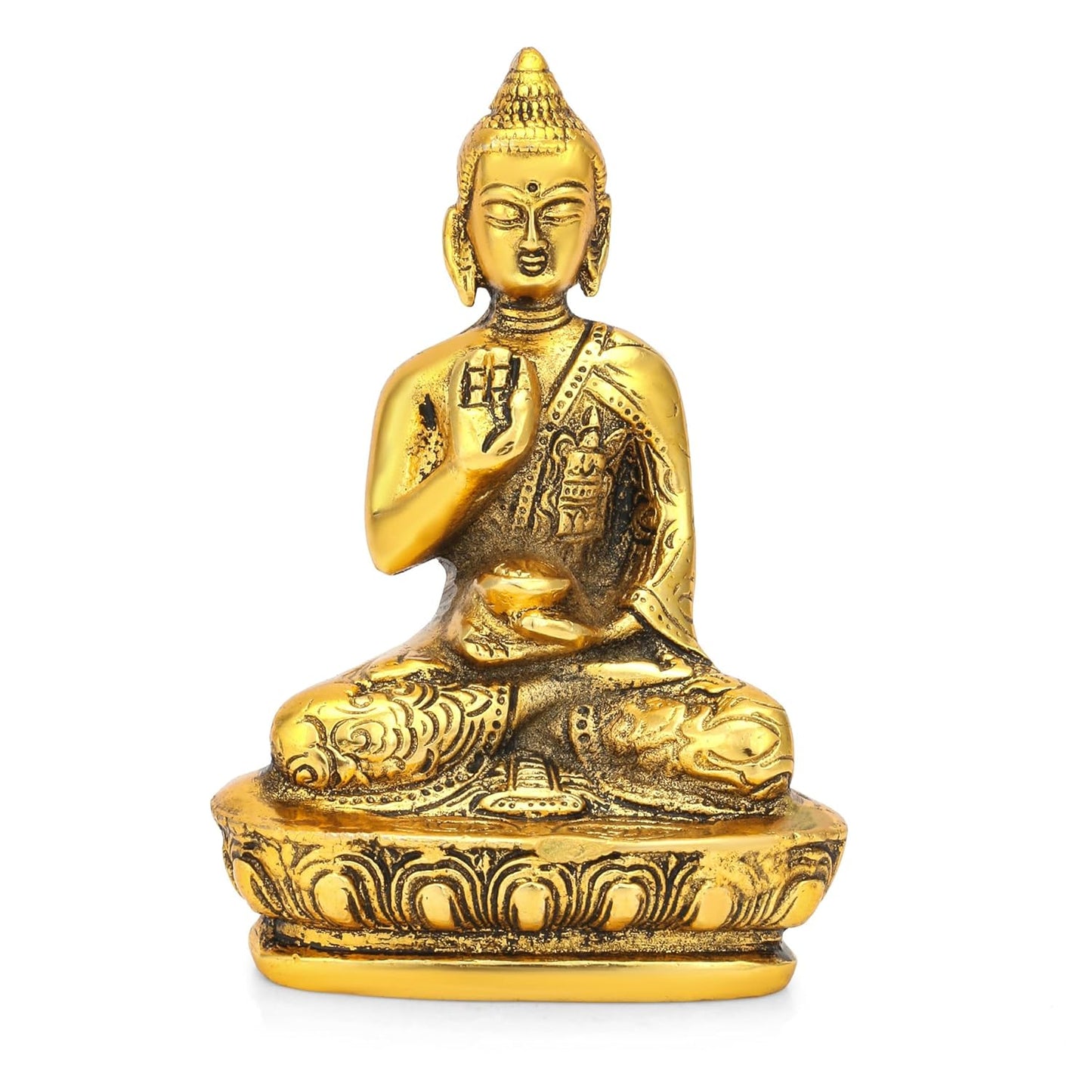 Golden Handcrafted Palm Buddha Idol for Home,Office and Gifts - Palm Buddha Hand Statues for Living Room Mandir Pooja Room Living Room Diwali Decor