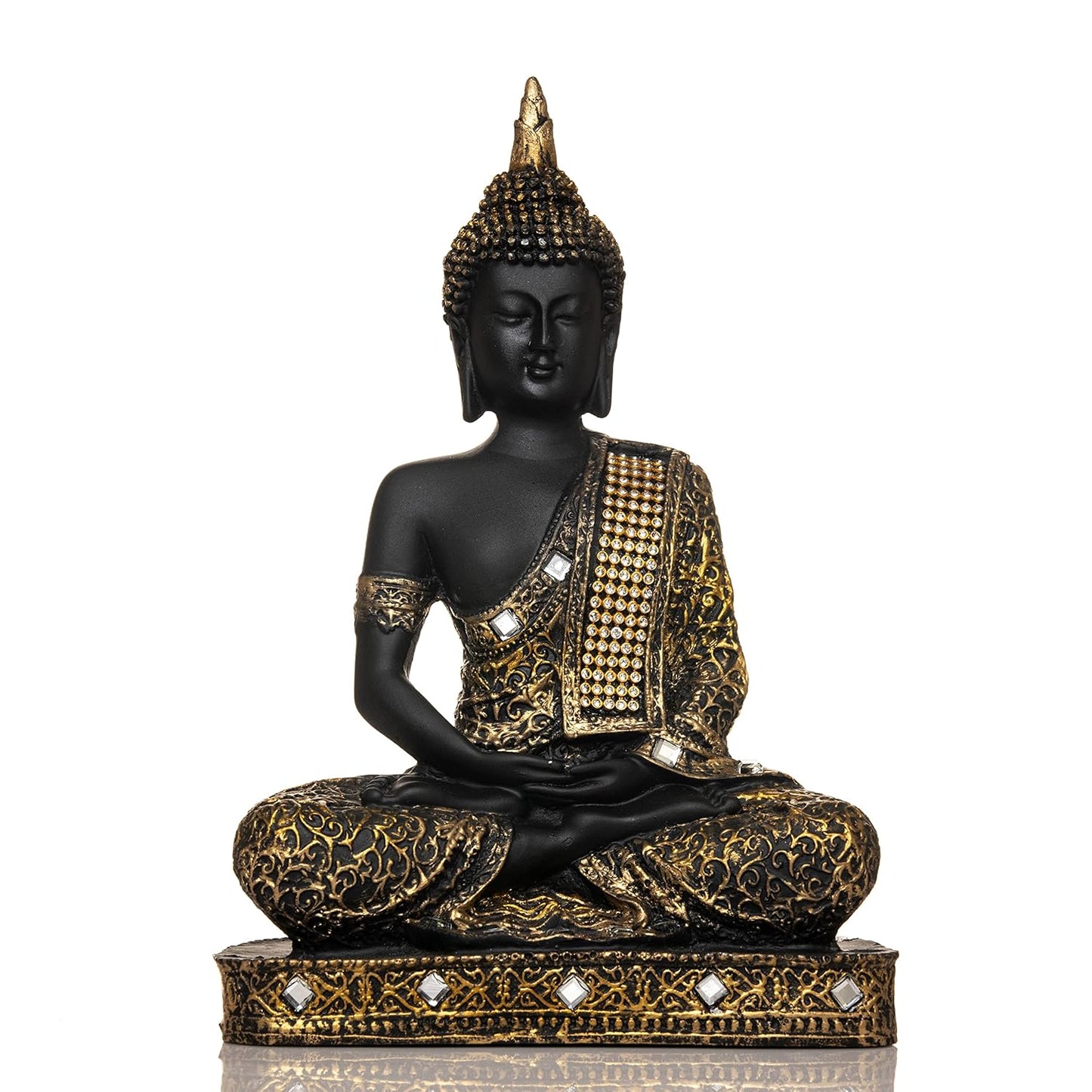 Meditating Sitting Buddha Statue showpiece Idol Home Decor Items for Living Room and Gifts (1, Orange Black)