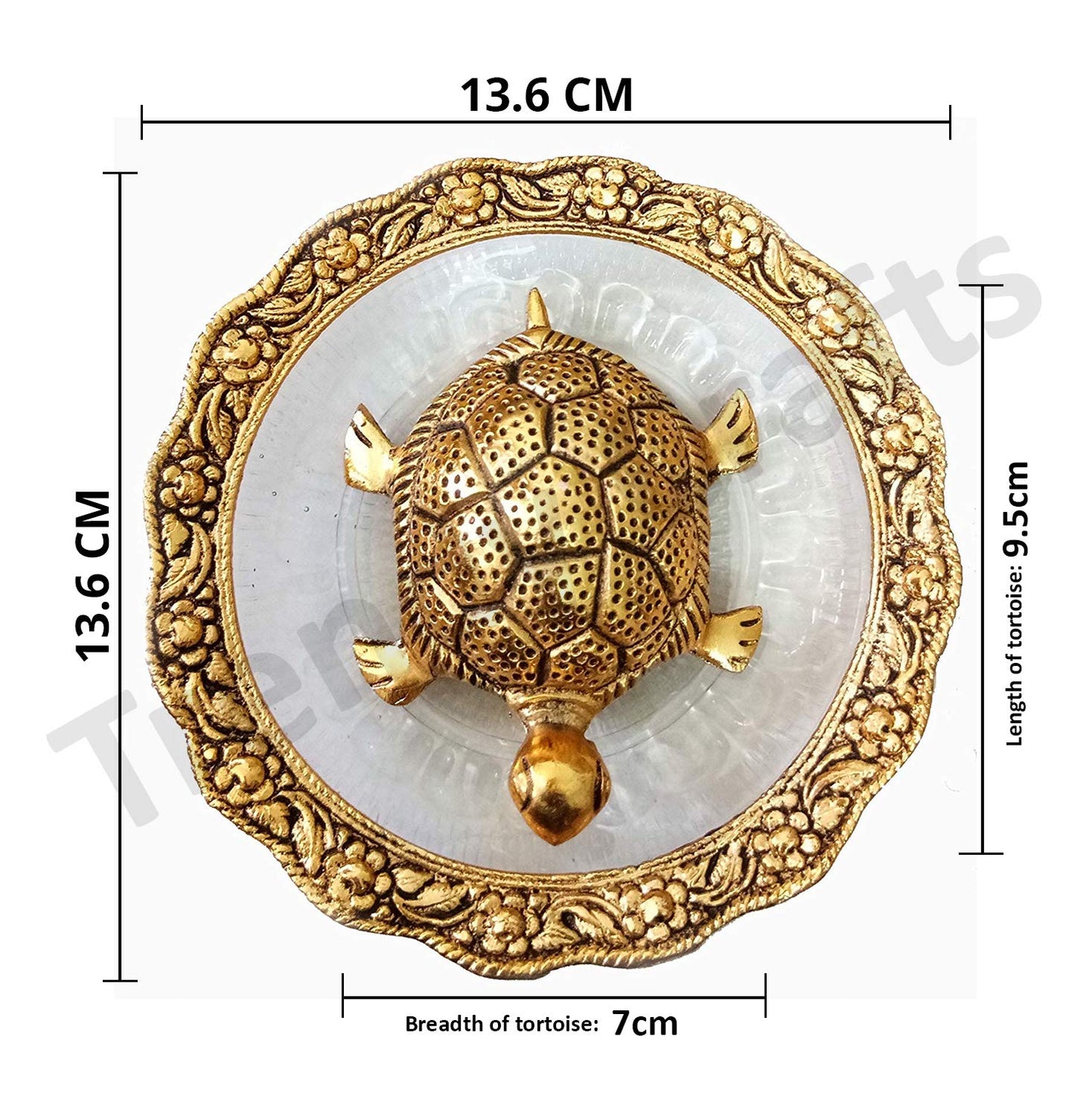 Metal Feng Shui Golden Tortoise on Glass Plate - 5.5 inches Turtle Showpiece for Good Luck Vastu - Kachua for Home, Office, Living Room, Hotel - Gift for Girlfriend Her Him Mom Dad