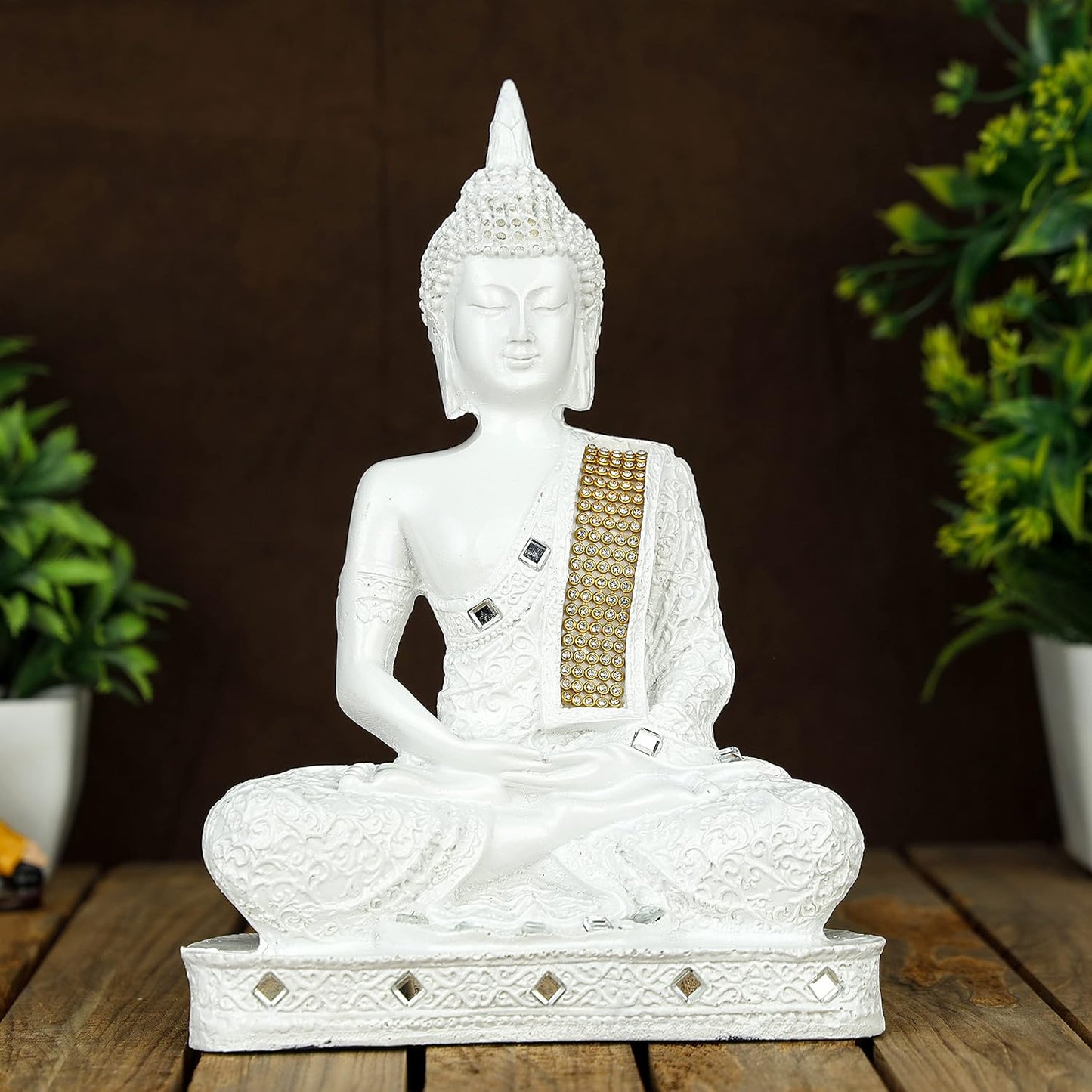 Meditating Sitting Buddha Statue showpiece Idol Home Decor Items for Living Room and Gifts (1, Orange Black)