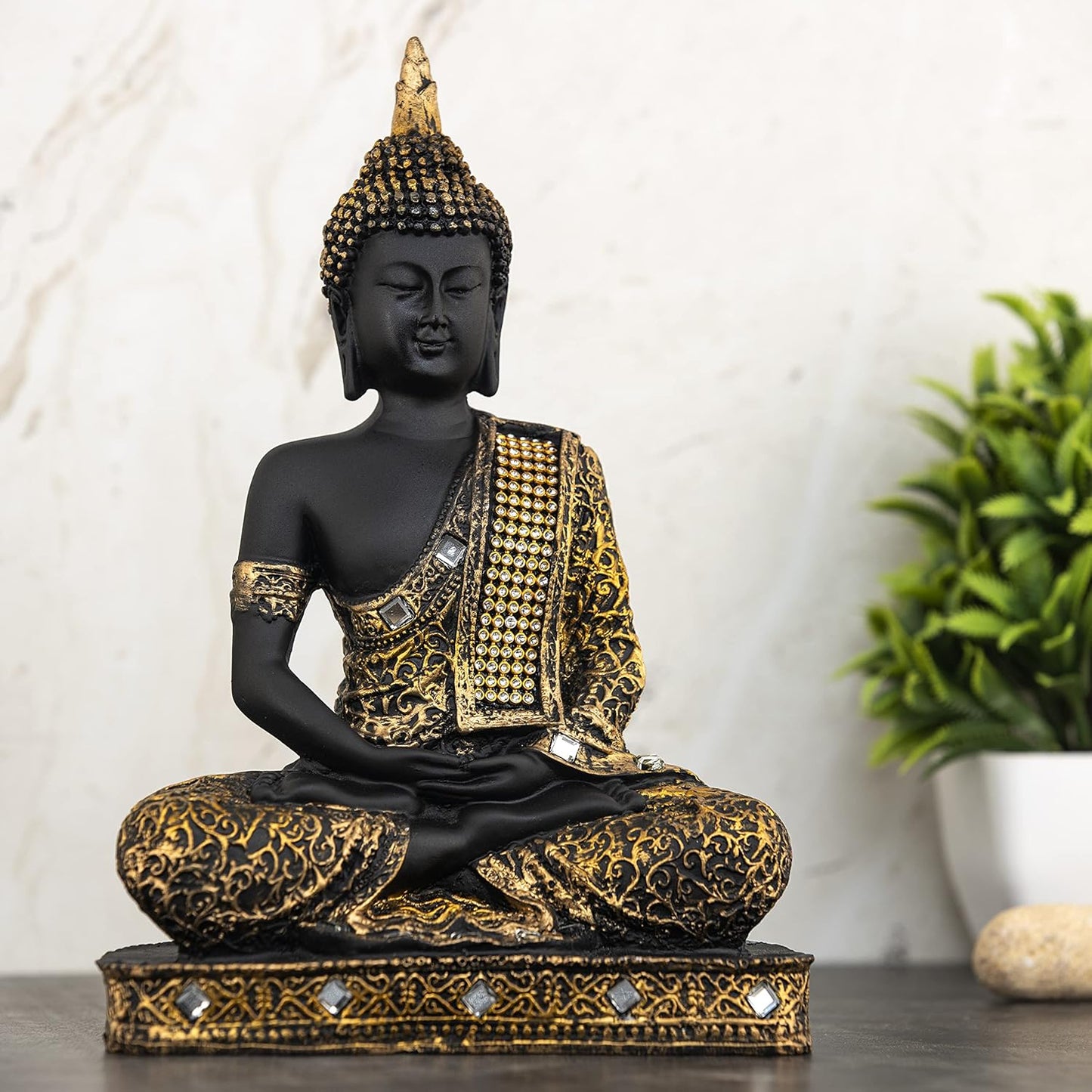 Meditating Sitting Buddha Statue showpiece Idol Home Decor Items for Living Room and Gifts (1, Orange Black)