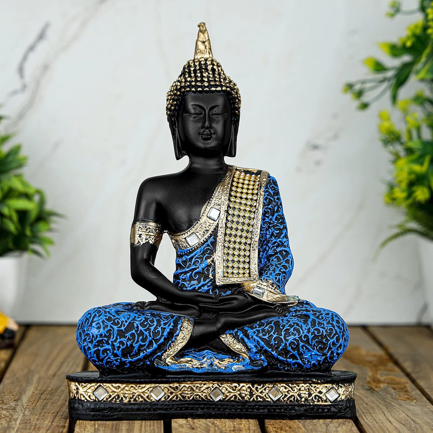 Meditating Sitting Buddha Statue showpiece Idol Home Decor Items for Living Room and Gifts (1, Orange Black)