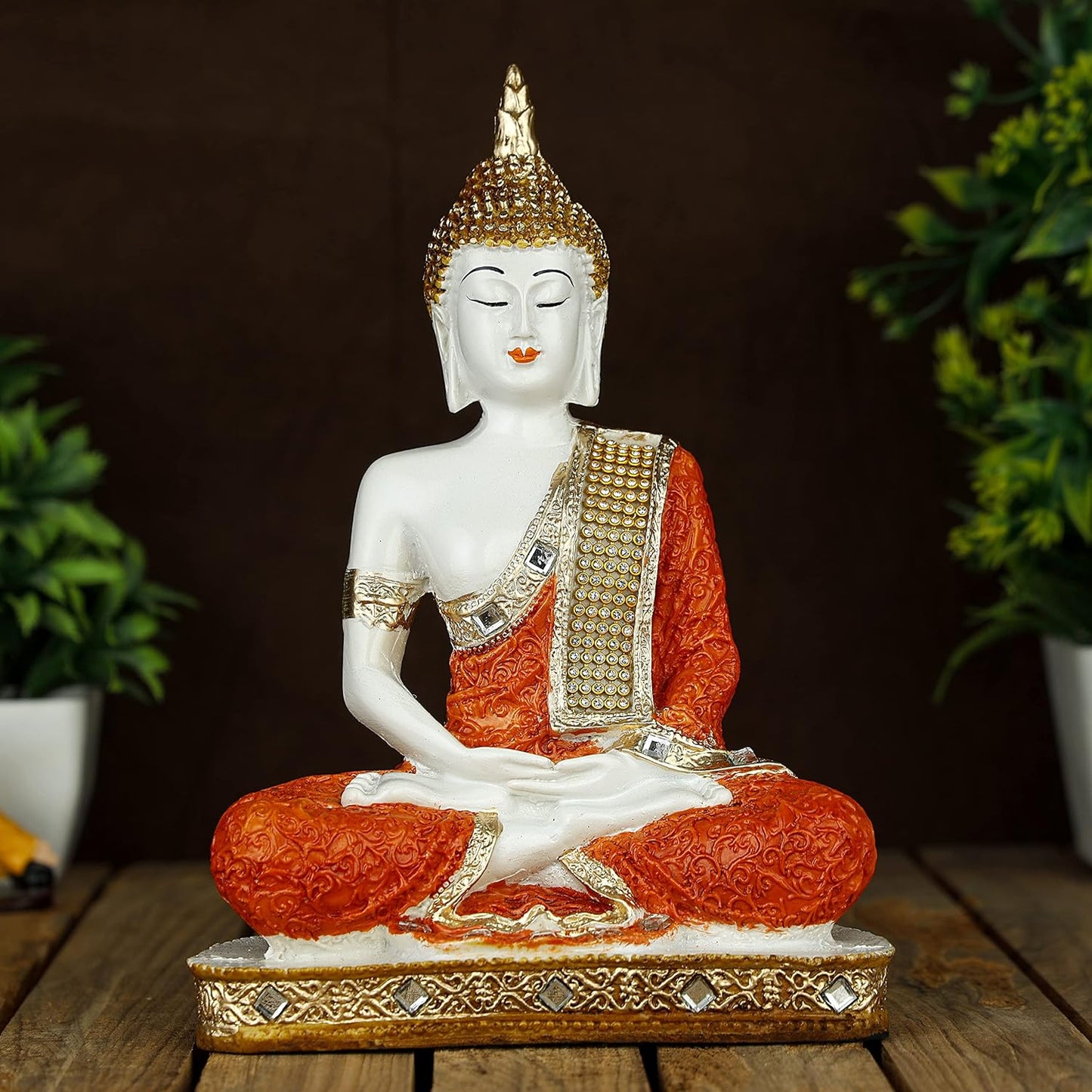 Meditating Sitting Buddha Statue showpiece Idol Home Decor Items for Living Room and Gifts (1, Orange Black)