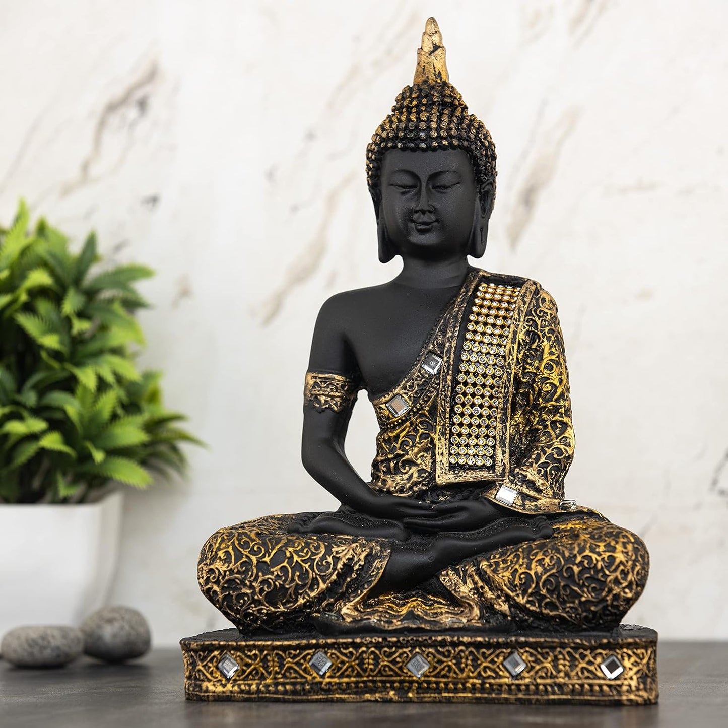 Meditating Sitting Buddha Statue showpiece Idol Home Decor Items for Living Room and Gifts (1, Orange Black)