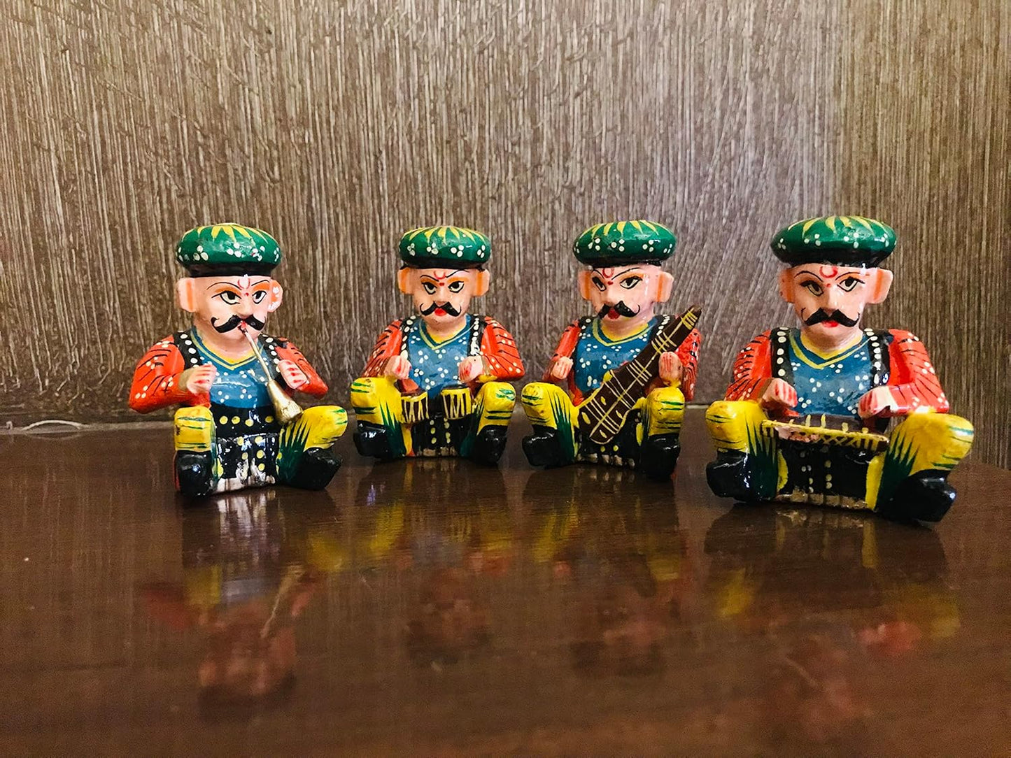 Wooden Handcrafted Decorative Multicolor Wooden Musicians Bawla Set of 6 Lightweight