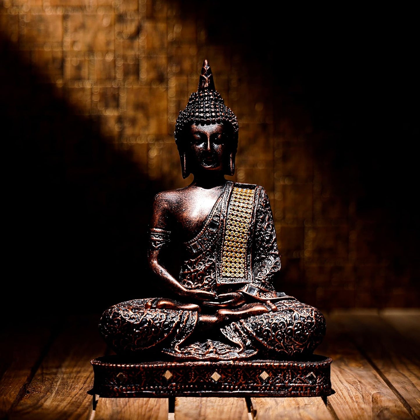 Meditating Sitting Buddha Statue showpiece Idol Home Decor Items for Living Room and Gifts (1, Orange Black)