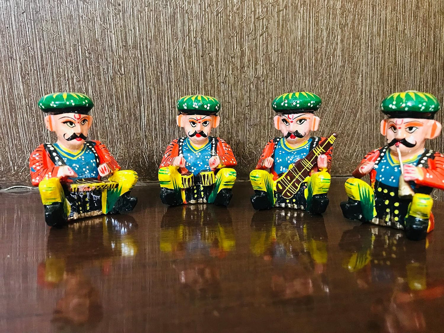 Wooden Handcrafted Decorative Multicolor Wooden Musicians Bawla Set of 6 Lightweight