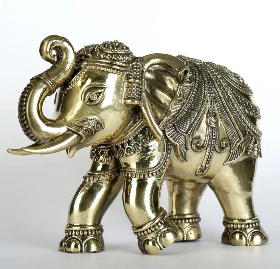 Superfine Brass Elephant with Upraised Trunk (Multiple Sizes) | Brass Statue | Table Decor 445gm