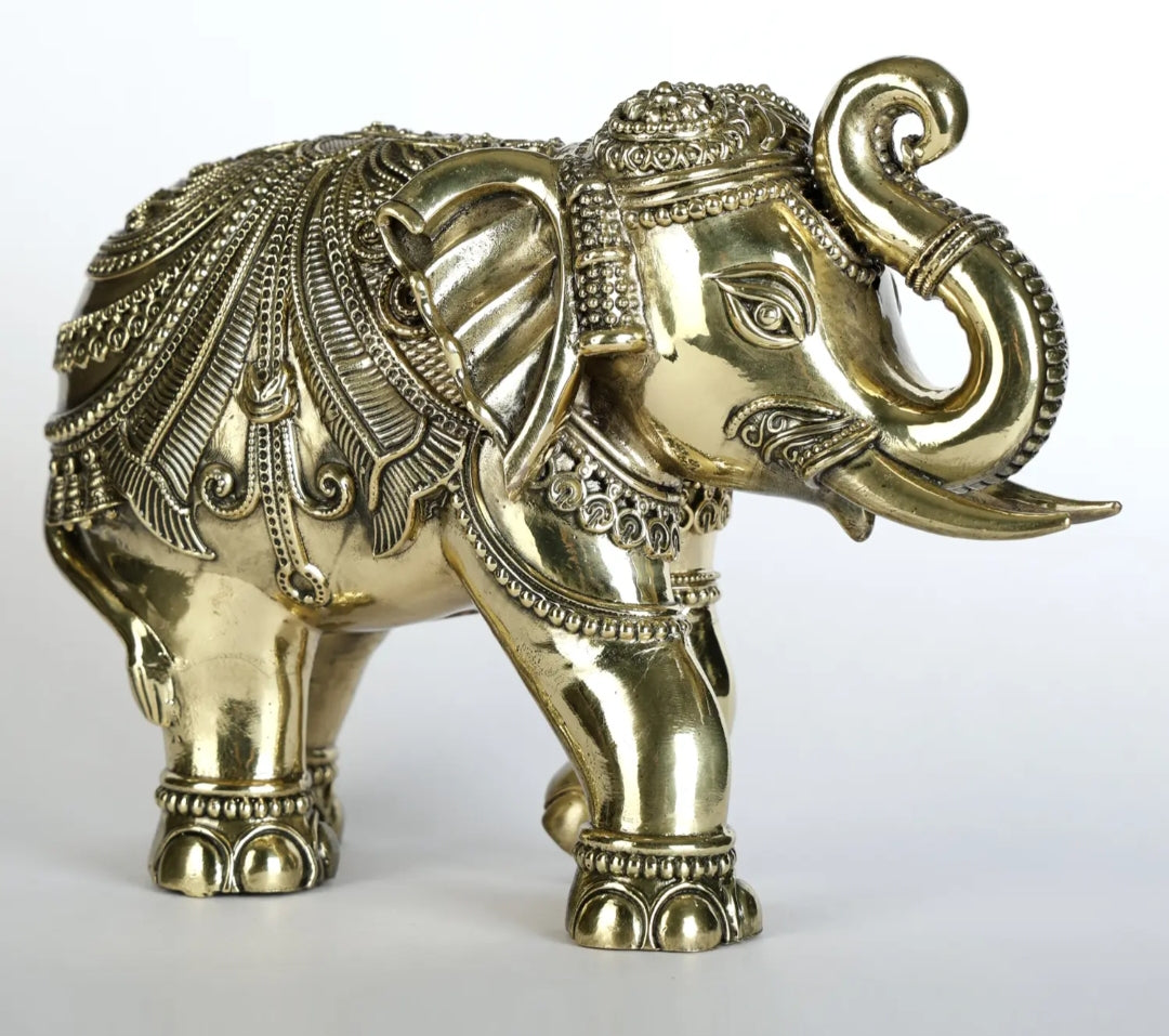 Superfine Brass Elephant with Upraised Trunk (Multiple Sizes) | Brass Statue | Table Decor 445gm