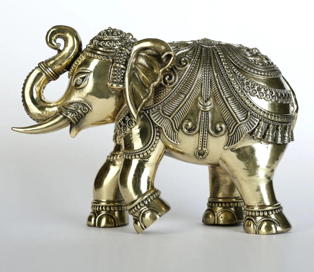 Superfine Brass Elephant with Upraised Trunk (Multiple Sizes) | Brass Statue | Table Decor 445gm