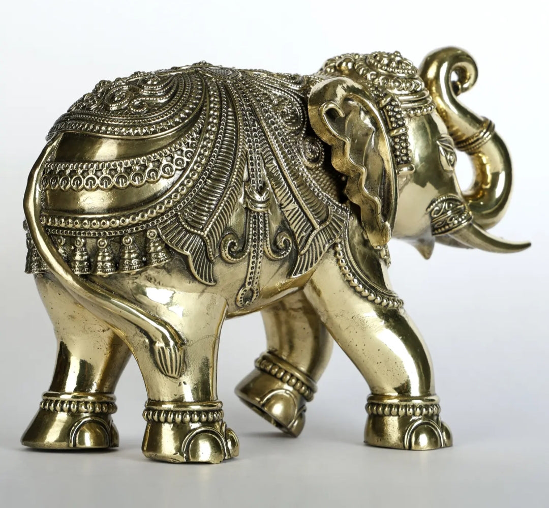 Superfine Brass Elephant with Upraised Trunk (Multiple Sizes) | Brass Statue | Table Decor 445gm